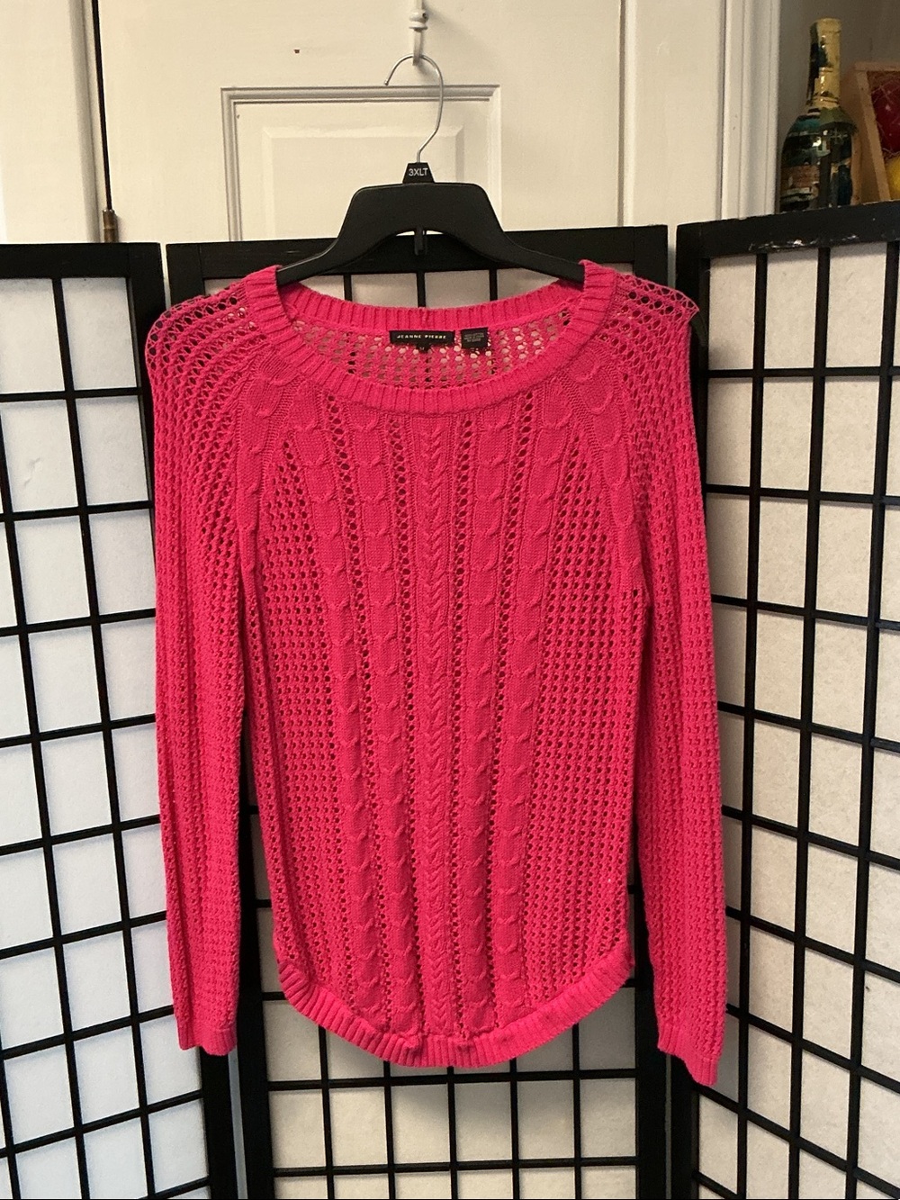 Ann Taylor Hot Pink Open-Knit Crewneck Sweater